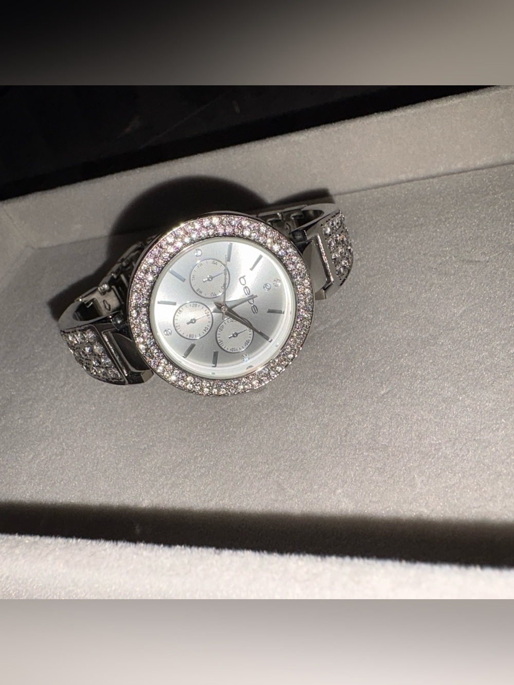 bebe Silver Crystal Accent Women's Watch